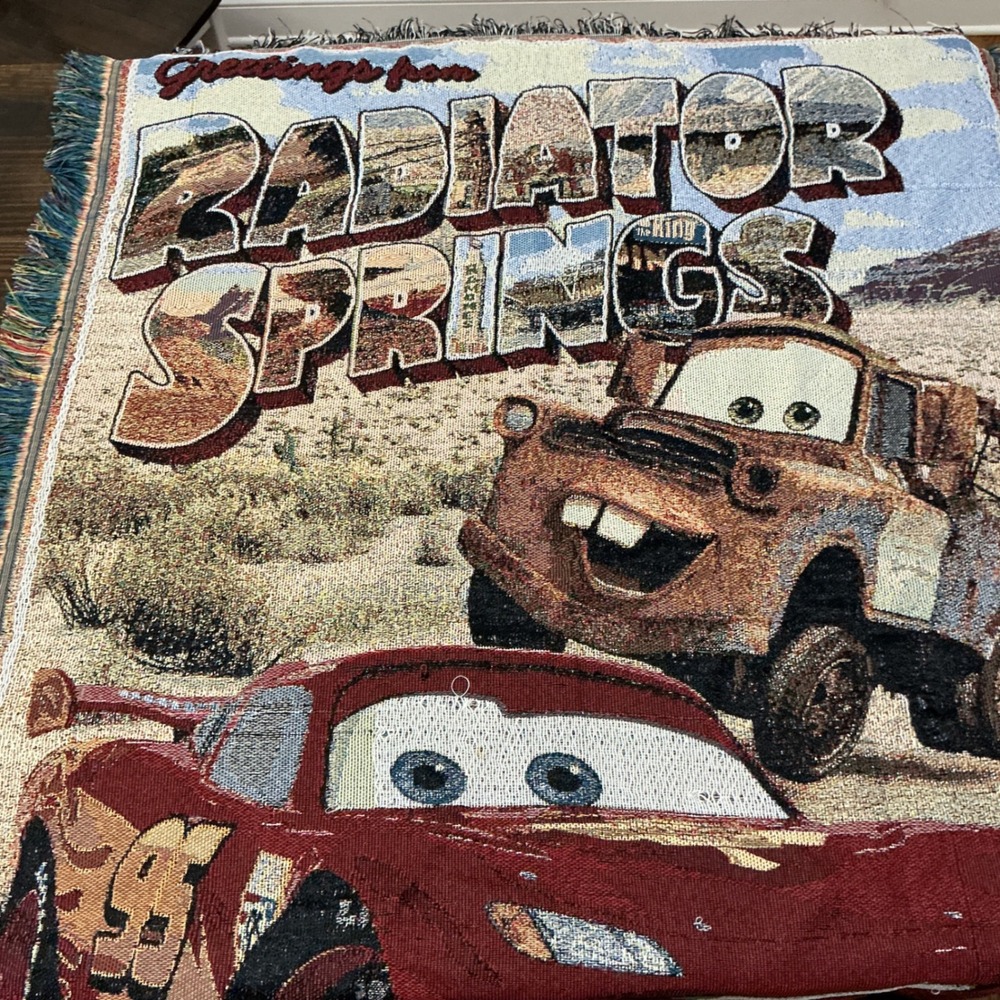 Disney Pixar Cars Radiator Springs Woven Tapestry Throw Blanket McQueen Mater
